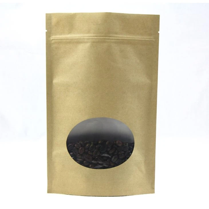 Sefwch papur Kraft Bag coffi gyda ffenestr