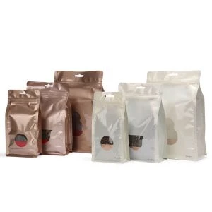 Bag Gusset Ochr Plastig Gwaelod Gwastad Gyda Ffenestr