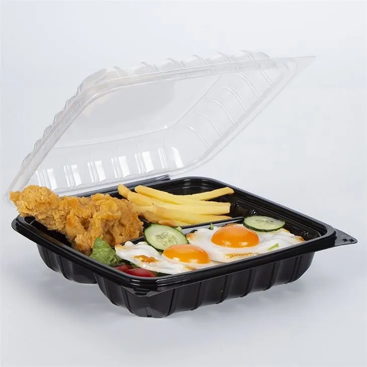 9 modfedd Microdonadwy Cymryd Allan Bwyd Poeth Colfachau Cynwysyddion Bwyd Bocs Cinio Plastig