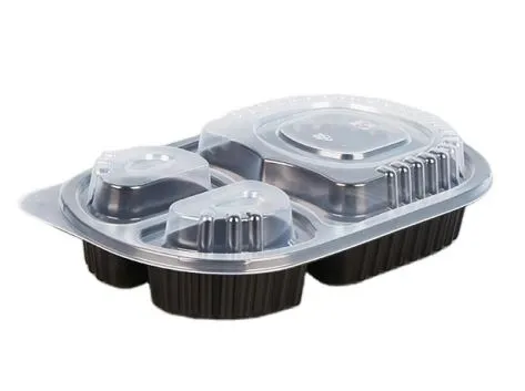 Hambwrdd Bwyd Hirgrwn Gyda 3 Adran A Chaead