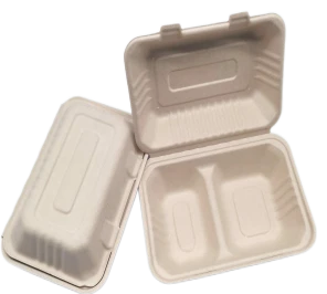 Cynwysyddion I Fynd Gyda Chaeadau Bagasse 2 adran