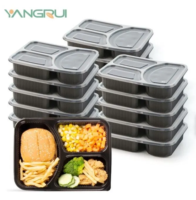 Cynhwysydd Paratoi Bwyd 3 Adran sy'n atal gollyngiadau